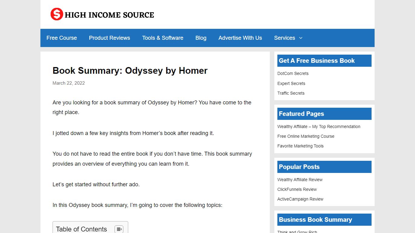 Best Summary: Odyssey by Homer - High Income Source